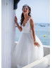 Ivory Cotton Polka Dot Tulle V Back Stunning Wedding Dress 